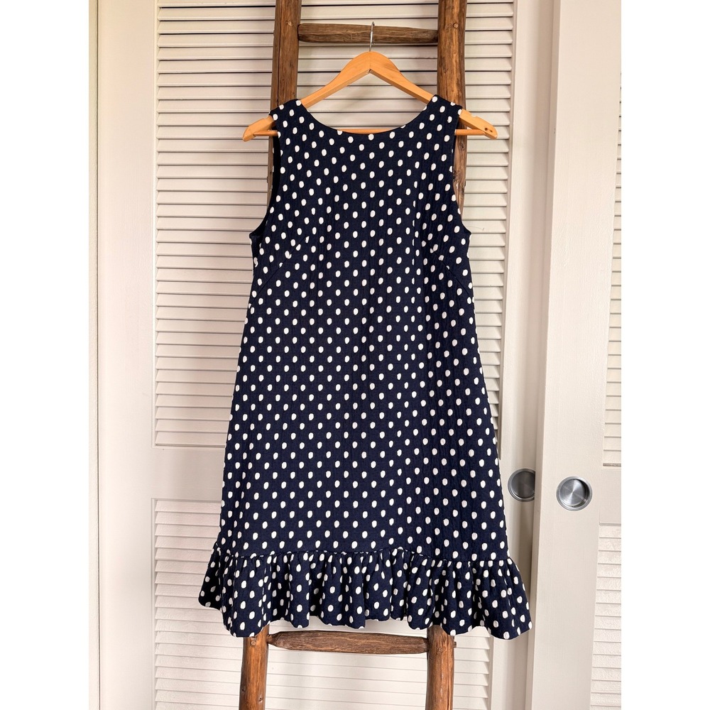 Betsey Johnson Polka Dot‎ Ruffle Shift Dress 10 Navy Blue
